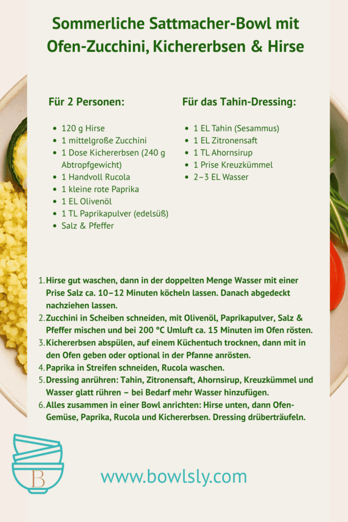 Sommerliche Sattmacher-Bowl mit Ofen-Zucchini, Kichererbsen & Hirse