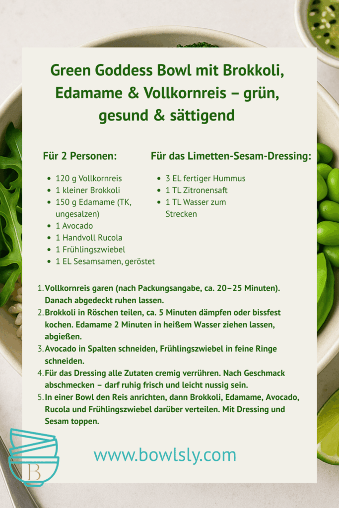 Green Goddess Bowl mit Brokkoli, Edamame & Vollkornreis – grün, gesund & sättigend Rezeptkarte